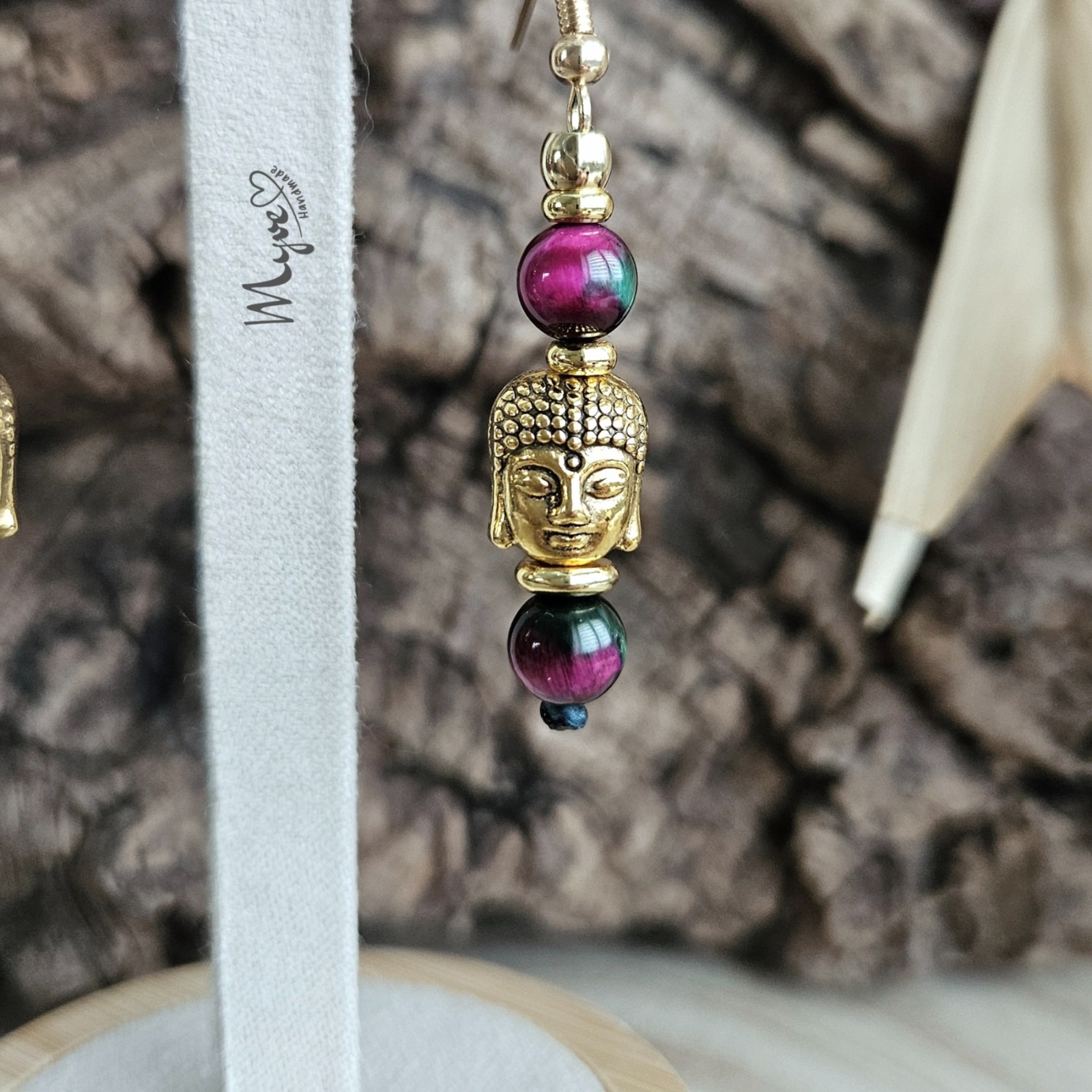 Buddha Tigerauge Ohrringe, Damenohrringe , Boho Schmuck, Ohrhänger, Edelstein Ohrringe 3