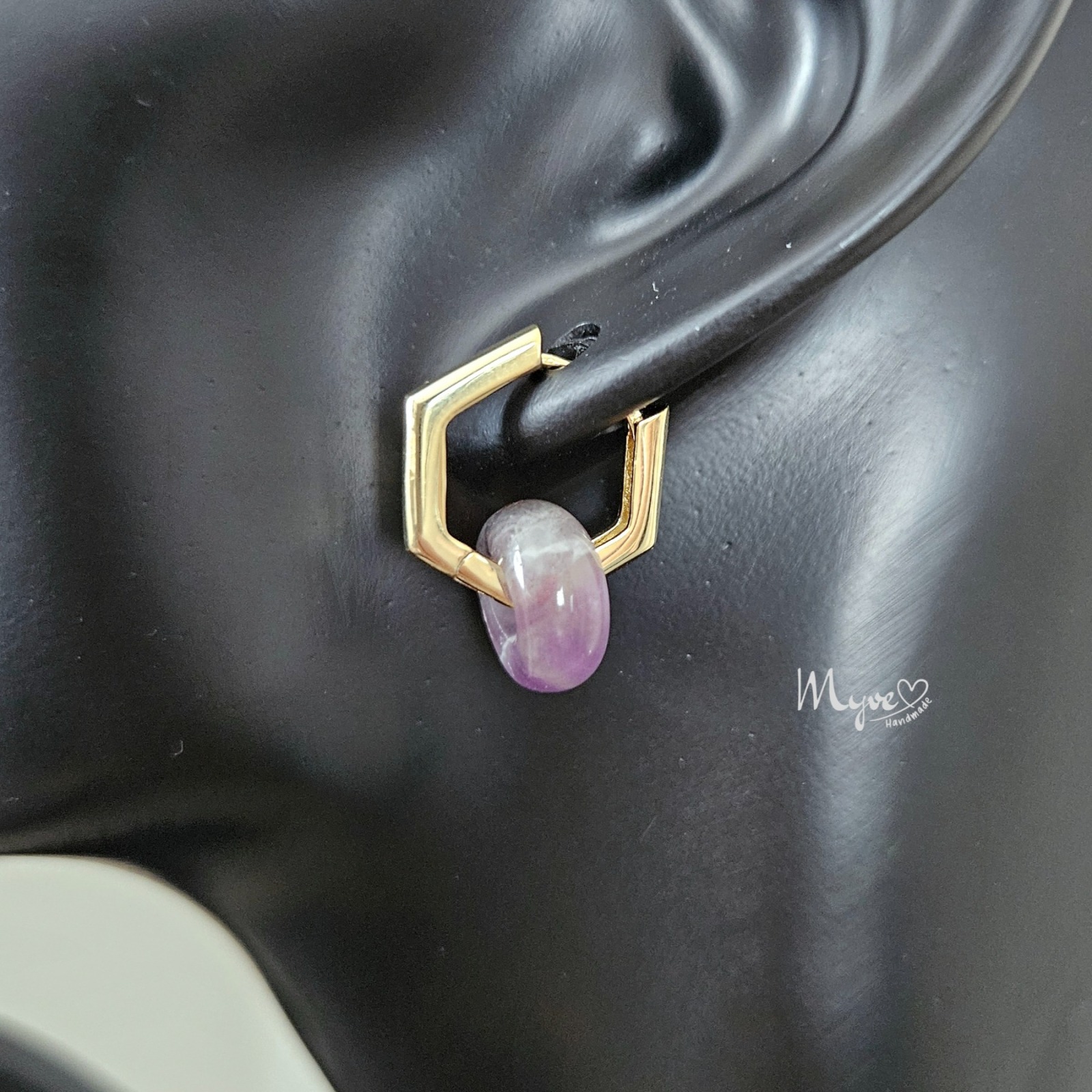 Goldene Amethyst Creolen 925 Silber, Damenohrringe , Boho Schmuck, Damenohrringe, Edelstein