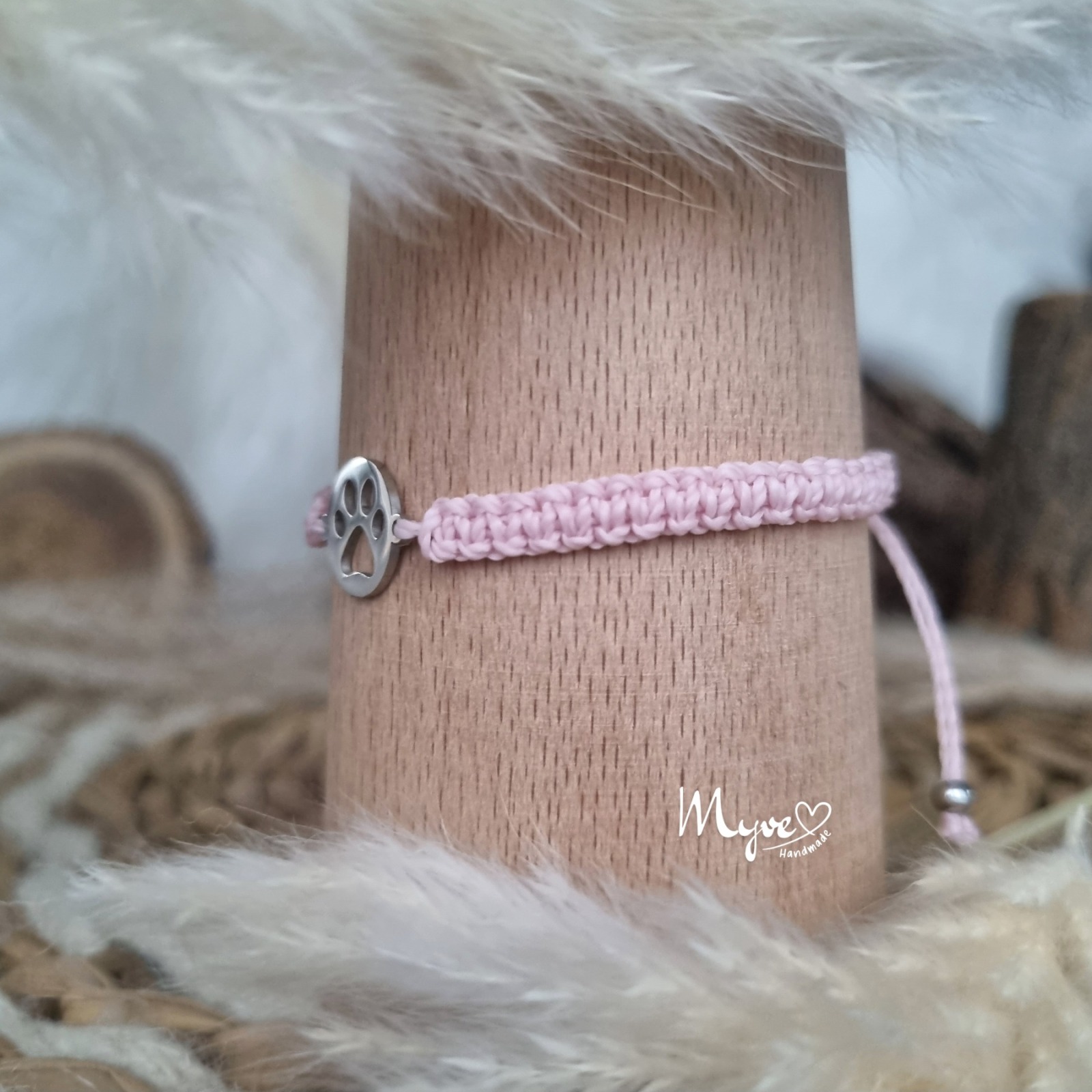 Makramee Armband mit silbernem Pfötchen, Damenarmband, Boho Schmuck, Erinnerungs Geschenk 4