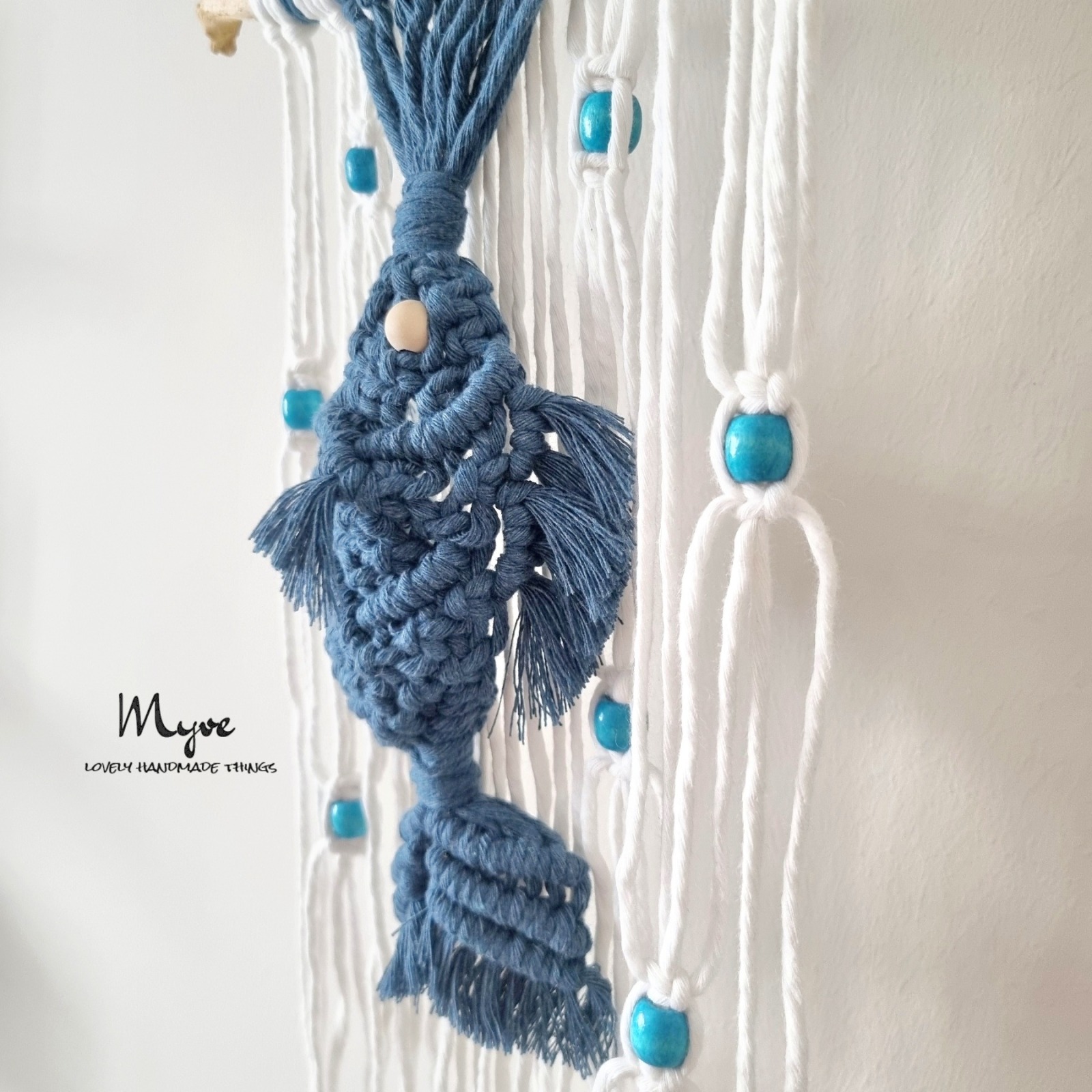 Makramee Fisch, Wanddesign, Wanddekoration im Boho Stil, Badezimmerdekoration, Maritime Dekoration 2