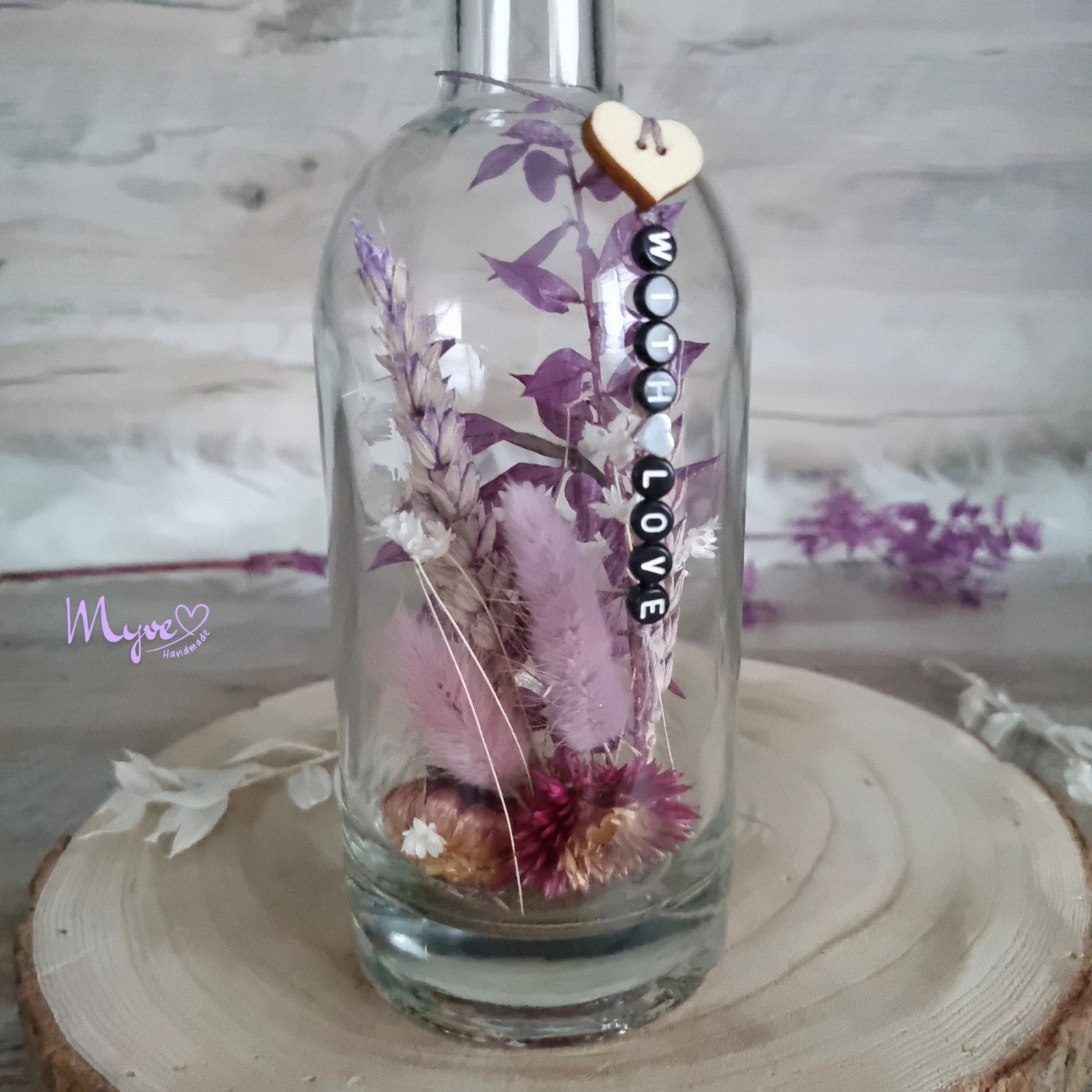 Flower Bottle mit Wunschtext und Individualisierung, Trockenblumen in der Flasche, Blumengeschenke 2