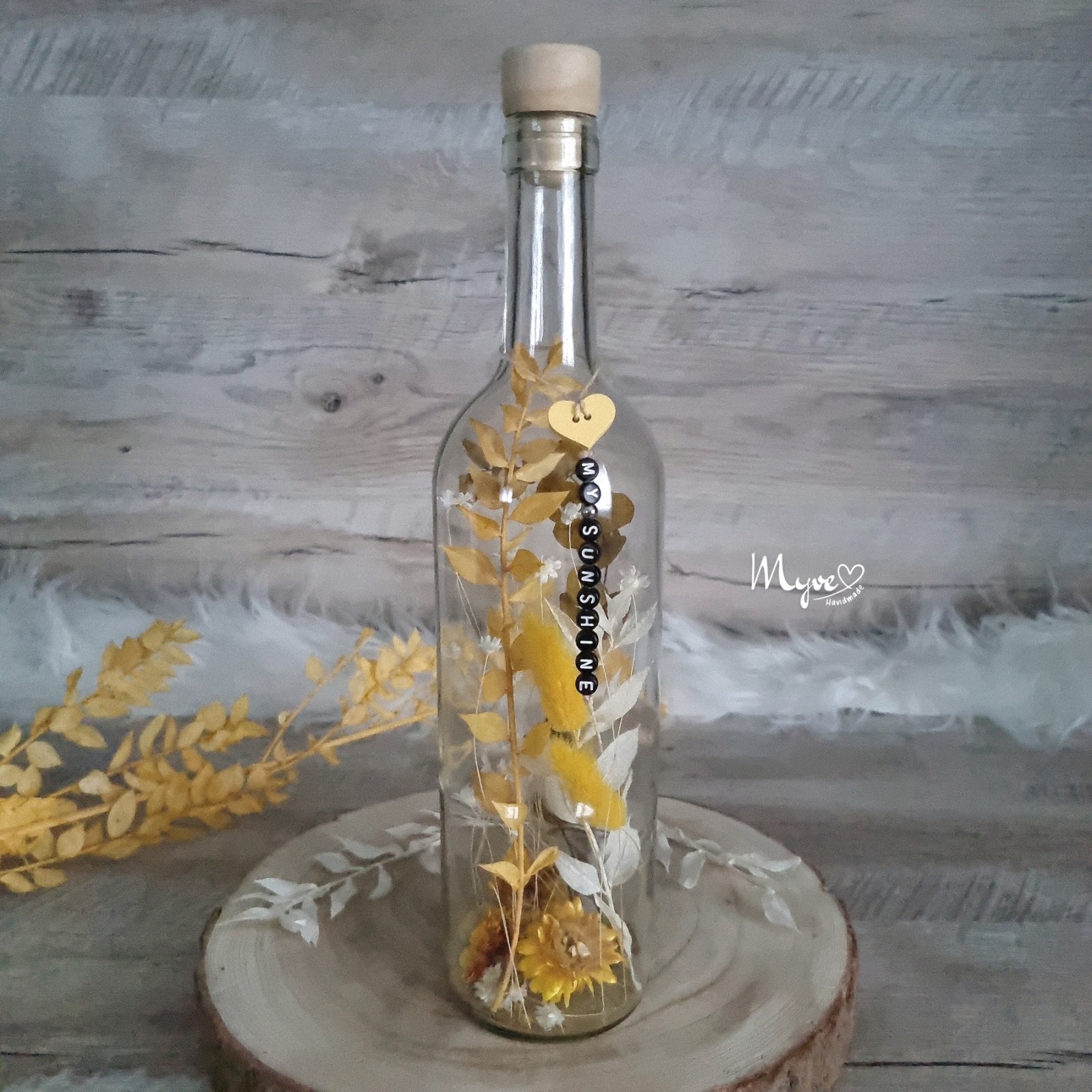 Flower Bottle Weinflasche mit Wunschtext und Individualisierung, Trockenblumen in der Flasche,