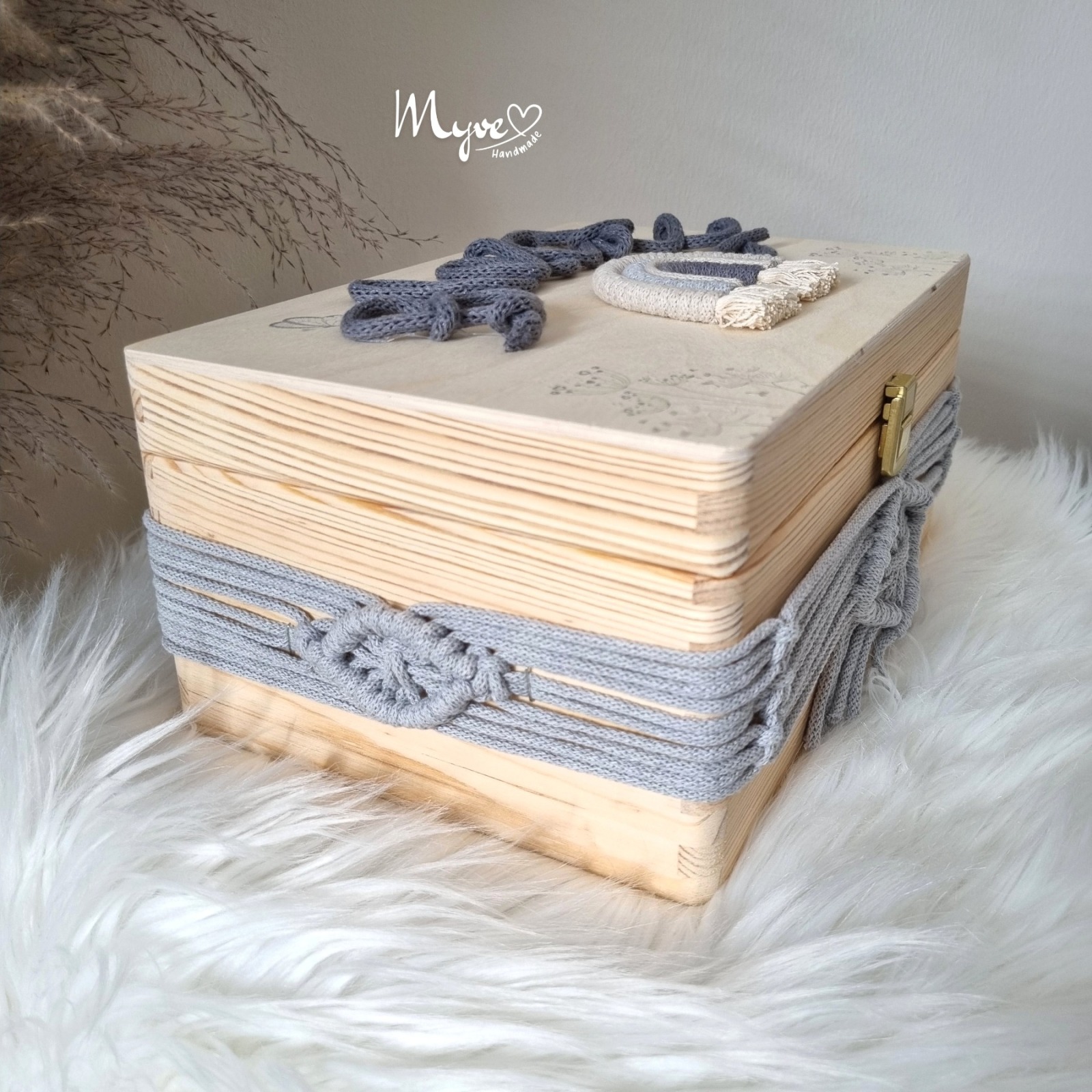 Makramee Memorybox XL, Makramee Erinnerungskiste, Babybox, Abschiedsgeschenk Box, Hochzeitskiste,