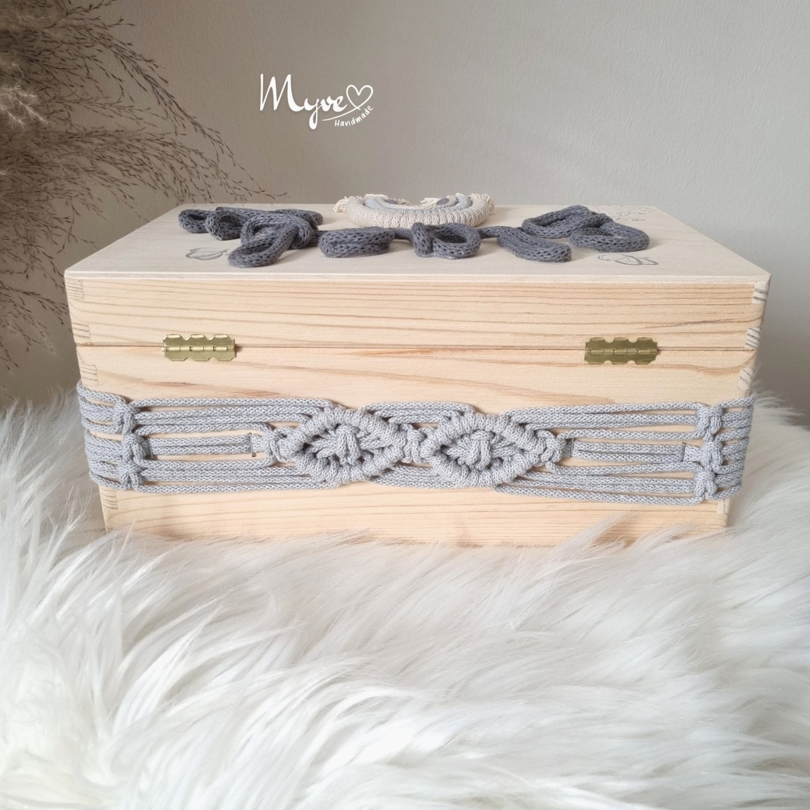 Makramee Memorybox XL, Makramee Erinnerungskiste, Babybox, Abschiedsgeschenk Box, Hochzeitskiste,