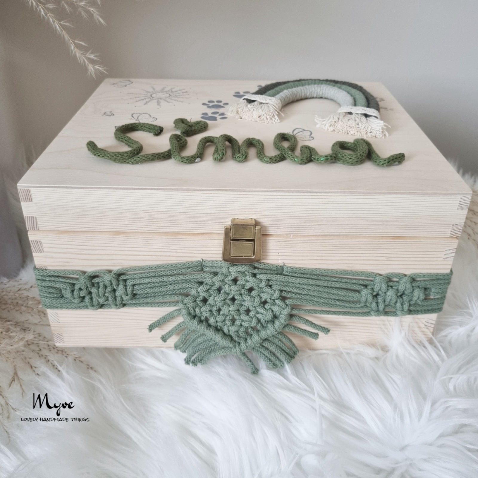 Makramee Memorybox XXl, Makramee Erinnerungskiste, Babybox, Abschiedsgeschenk Box, Hochzeitskiste,