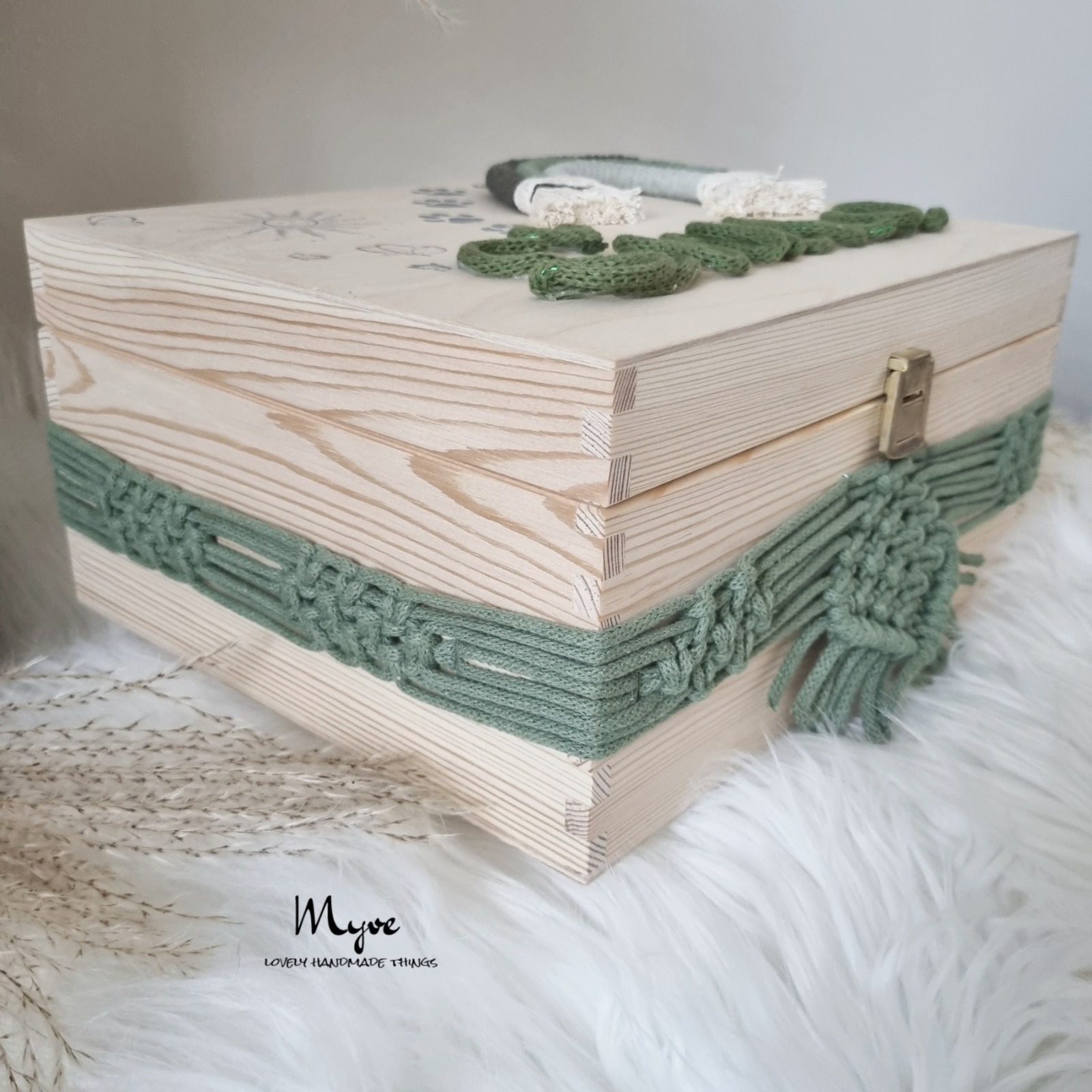 Makramee Memorybox XXl, Makramee Erinnerungskiste, Babybox, Abschiedsgeschenk Box, Hochzeitskiste,