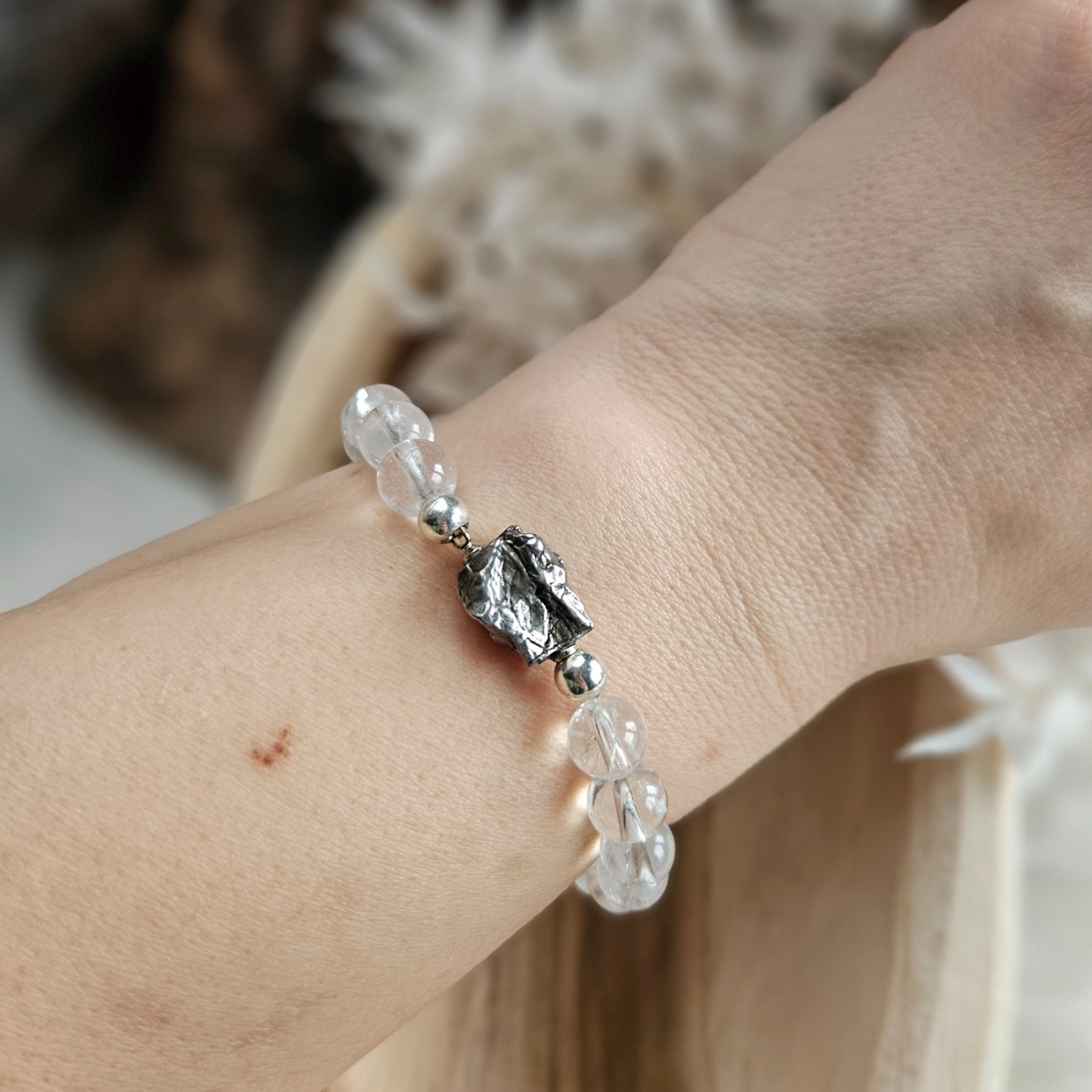 Meteorit Bergkristall Armband Edelsteinschmuck,Sternschnuppen Armband Heilsteinschmuck,