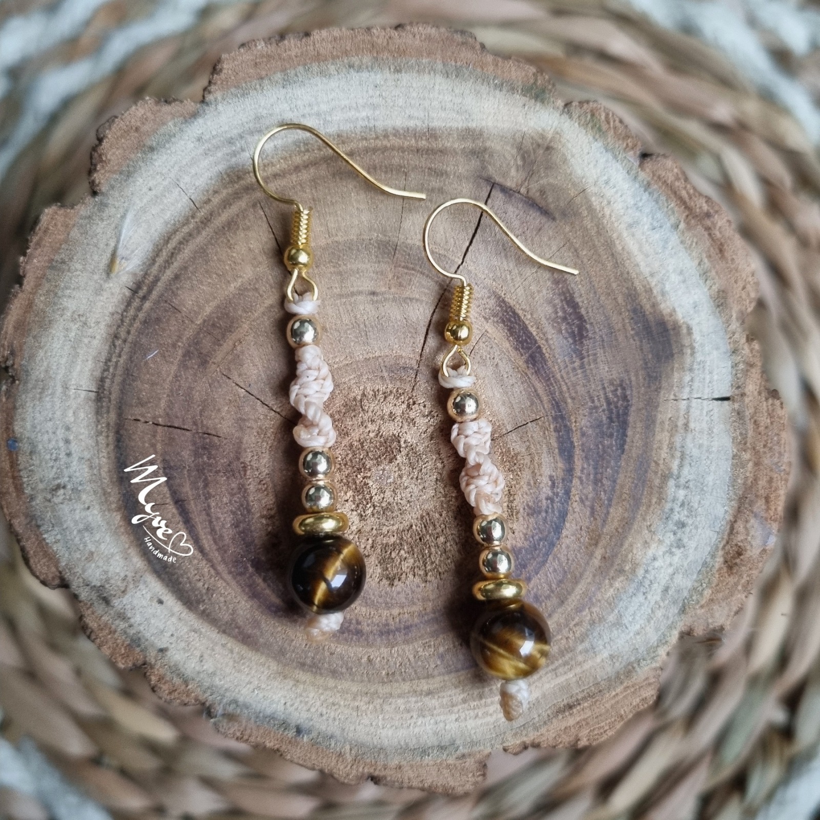 Makramee Ohrringe Tigerauge, Damenohrringe , Boho Schmuck, Ohrhänger 3