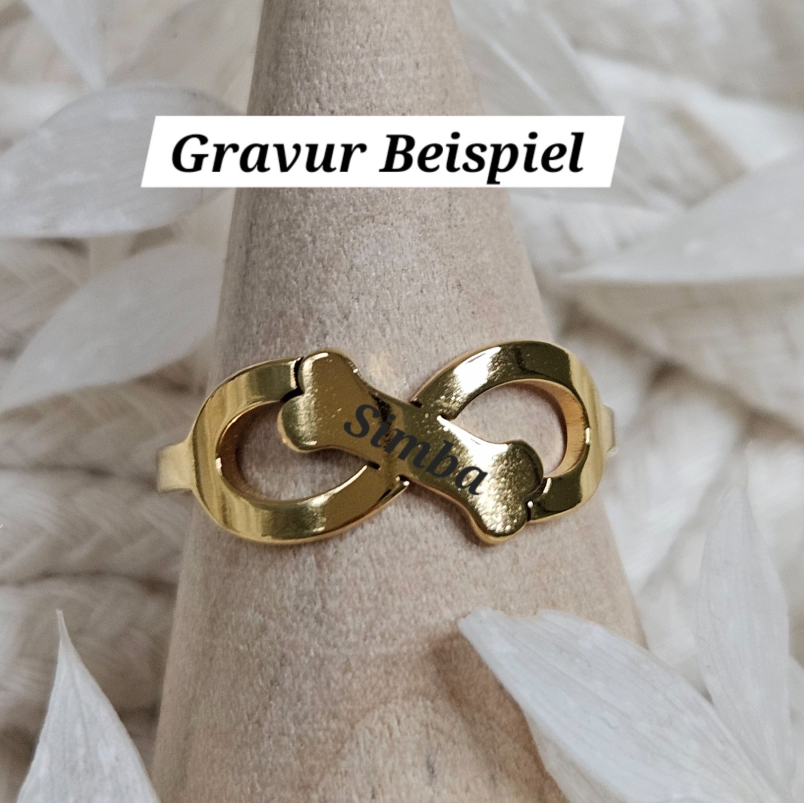 Endless Love Knochen Ring Gold, spiritueller Schmuck, Damenring, Erinnerungsschmuck, Gravurring