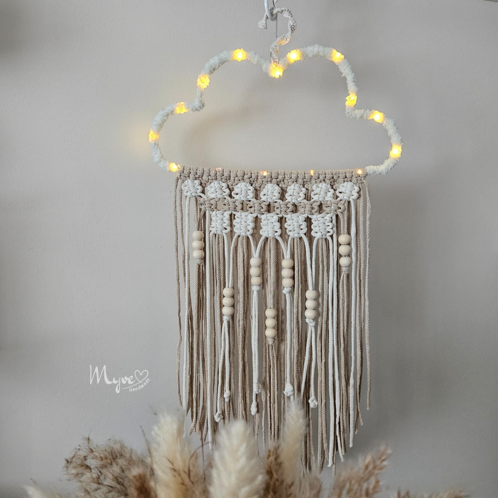 Große Wolke beleuchtet, Wanddekoration im Boho Stil, Wandbehang, beleuchtete Deko, Wanddesign,