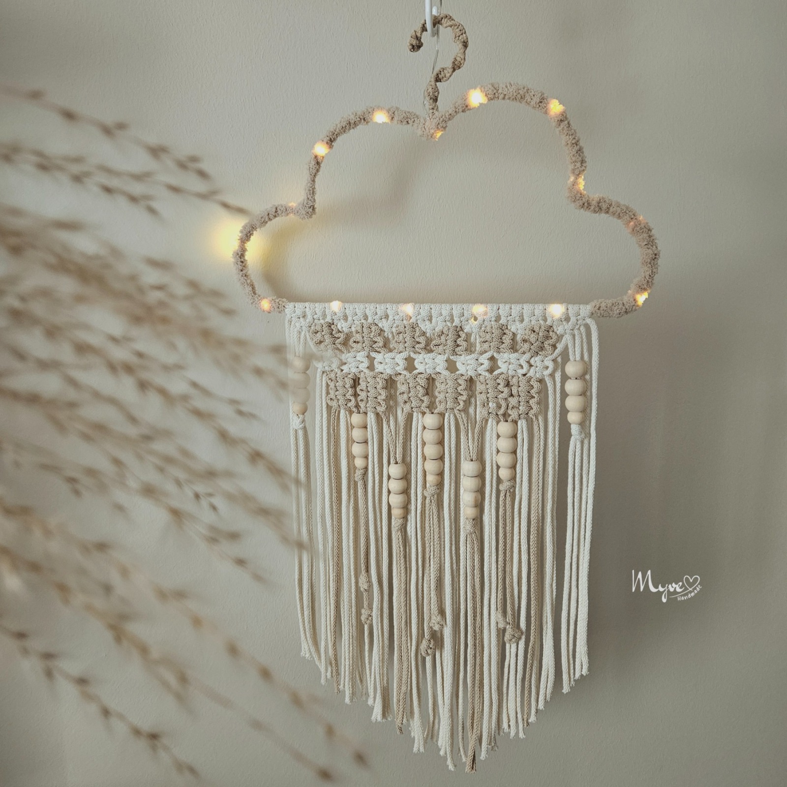 Große Wolke beleuchtet, Wanddekoration im Boho Stil, Wandbehang, beleuchtete Deko, Wanddesign,