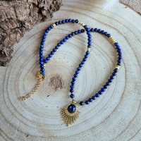 Goldene Lapislazuli Halskette, Edelstahlschmuck, Damenhalskette, spirituelle Geschenke. Edelsteinket