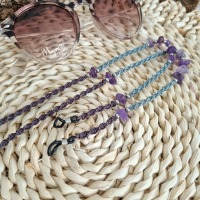 Amethyst Brillenkette, Schmuck Accessoires, Spiritueller Schmuck im Boho Stil, Makramee