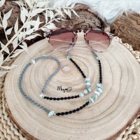 Larimar Brillenkette, Schmuck Accessoires, Spiritueller Schmuck im Boho Stil, Makramee