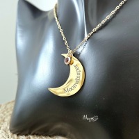 Goldene Mond Wunschgravur Halskette, Edelstahlschmuck, spirituelle Geschenke, Partnerschmuck,