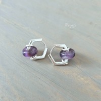 Silberne Amethyst Creolen 925 Silber, Damenohrringe , Boho Schmuck, Damenohrringe, Edelstein