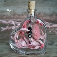 Flower Bottle Herz klein mit Wunschnamen und Individualisierung, Trockenblumen in der Flasche,