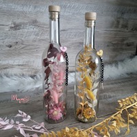 Flower Bottle Weinflasche mit Wunschtext und Individualisierung, Trockenblumen in der Flasche,