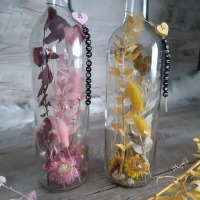 Flower Bottle Weinflasche mit Wunschtext und Individualisierung, Trockenblumen in der Flasche,