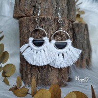 Makramee Ohrringe Messing/Resin Halbkreis Schwarz - Boho Ohrringe ,Festivalschmuck, Damenohrringe