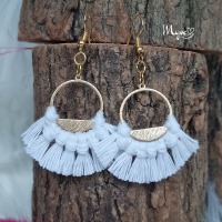 Makramee Ohrringe Messing Kreis strukturiert - Boho Ohrringe , Festivalschmuck, Damenohrringe