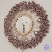 Makramee Spiegel mit Haken Variante 1, Wanddesign im Boho Stil, Spiegel Vintage, Geknüpfte