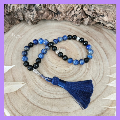 Blaue Tesbih mit Edelsteinen, Gebetskette, Schmuck Accessoires, Spiritueller Schmuck, - Tesbih mit