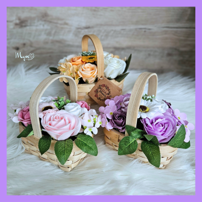 Seifenblumen Bouquet, Blumengeschenke, Besondere Geschenke, Seifen Geschenk - Kleiner Korb mit