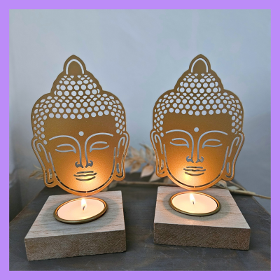 Buddha Metall Teelicht, spirituelle Geschenke, Esoterik Geschenke, Teelichthalter - Buddha