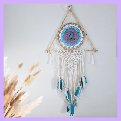 Triangel Traumfänger, Wanddekoration im Boho Stil, Wandbehang, Dreamcatcher, Wanddesign, Wandkunst,