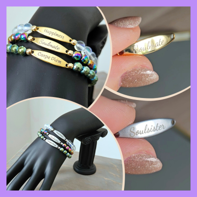 individuell graviertes Armband mit Edelsteinperlen, Edelsteinschmuck, Heilsteinschmuck,