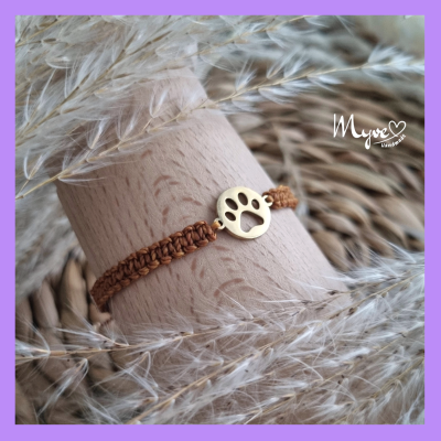 Makramee Armband mit goldenem Pfötchen, Damenarmband, Boho Schmuck, Erinnerungs Geschenk - Armband