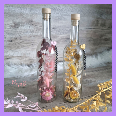 Flower Bottle Weinflasche mit Wunschtext und Individualisierung, Trockenblumen in der Flasche,