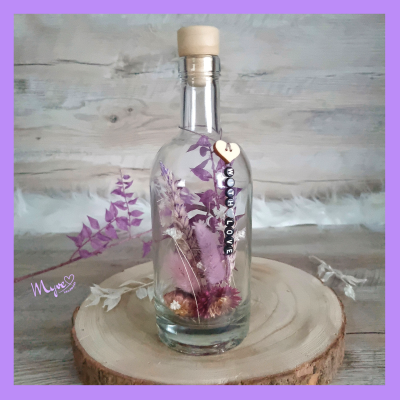 Flower Bottle mit Wunschtext und Individualisierung, Trockenblumen in der Flasche, Blumengeschenke -