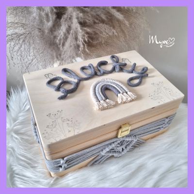 Makramee Memorybox XL, Makramee Erinnerungskiste, Babybox, Abschiedsgeschenk Box, Hochzeitskiste,