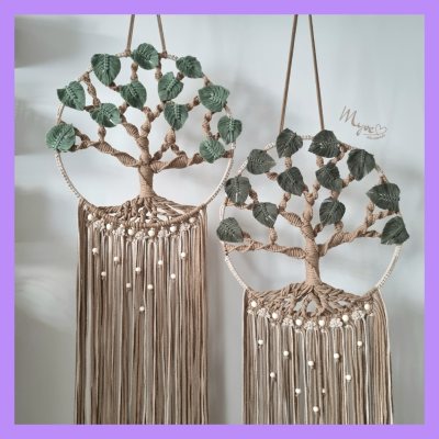 Makramee Lebensbaum, Lifetree, Wanddekoration im Boho Stil, Wandbehang - Beknüpfter Metallring