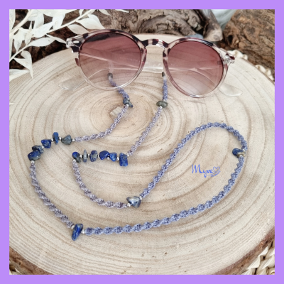 Lapislazuli Brillenkette, Schmuck Accessoires, Spiritueller Schmuck im Boho Stil, Makramee