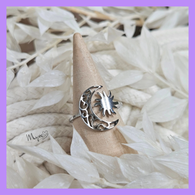 Sun Moon Ring Silber, spiritueller Schmuck, Damenring, Statement Ring, - Sun Moon Ring Edelstahl