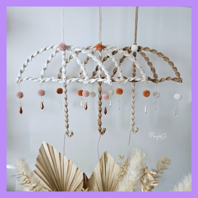 Großer Regenschirm Behang Sonnenfänger, Wanddekoration im Boho Stil, Wandbehang, beleuchtete Deko,