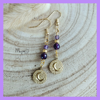 Mond Amethyst Ohrringe, Damenohrringe , Boho Schmuck, Ohrhänger, Edelstein Ohrringe - Gold