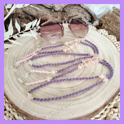 Rosenquarz Brillenkette, Schmuck Accessoires, Spiritueller Schmuck im Boho Stil, Makramee