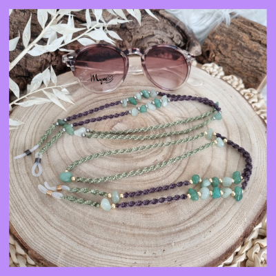 Aventurin Brillenkette, Schmuck Accessoires, Spiritueller Schmuck im Boho Stil, Makramee