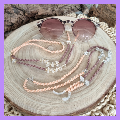 Bergkristall Brillenkette, Schmuck Accessoires, Spiritueller Schmuck im Boho Stil, Makramee
