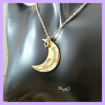 Goldene Mond Wunschgravur Halskette, Edelstahlschmuck, spirituelle Geschenke, Partnerschmuck,