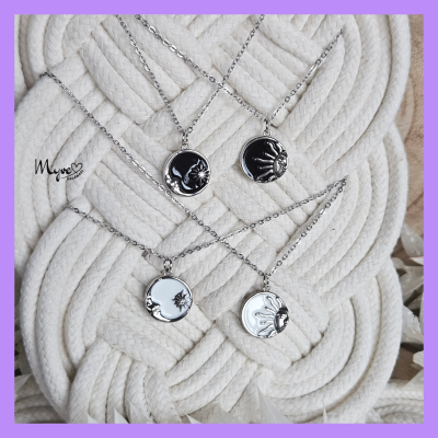 Silberne Emaille Halskette Mond oder Sonne, Edelstahlschmuck, Damenarmband, spirituelle Geschenke -
