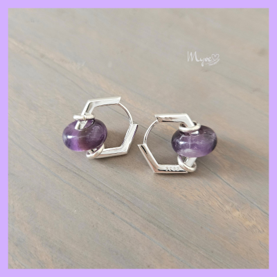 Silberne Amethyst Creolen 925 Silber, Damenohrringe , Boho Schmuck, Damenohrringe, Edelstein