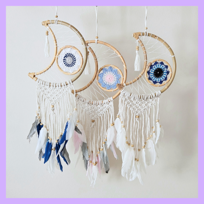 Mond Traumfänger, Wanddekoration im Boho Stil, Wandbehang, Dreamcatcher, Wanddesign, Wandkunst,