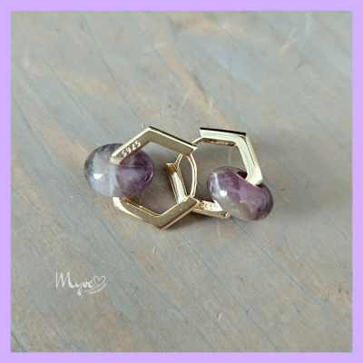 Goldene Amethyst Creolen 925 Silber, Damenohrringe , Boho Schmuck, Damenohrringe, Edelstein