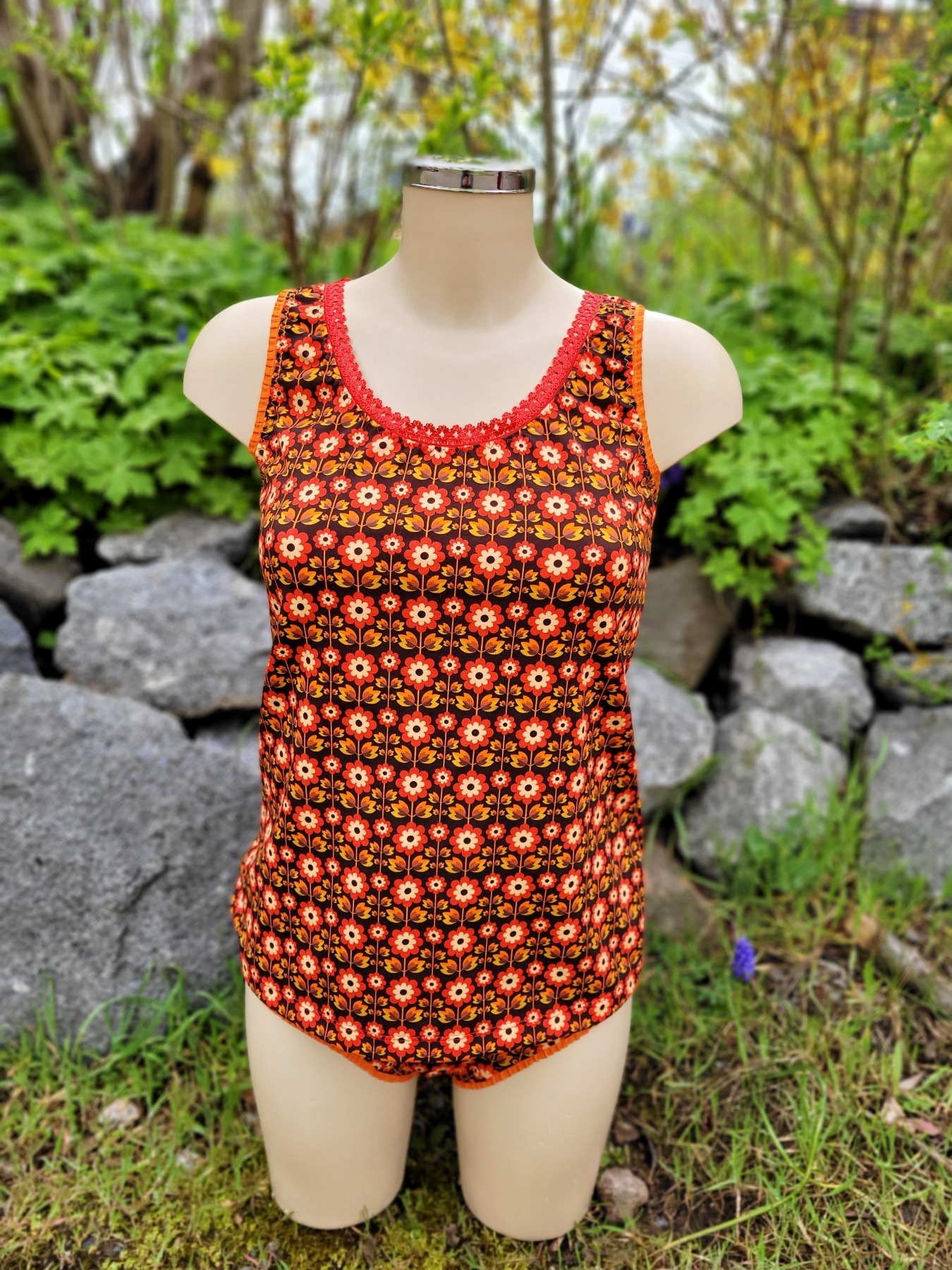 Retro Blumen Sommertop Orange Rot Trägertop, Tanktop für Damen Gr.32-54 3