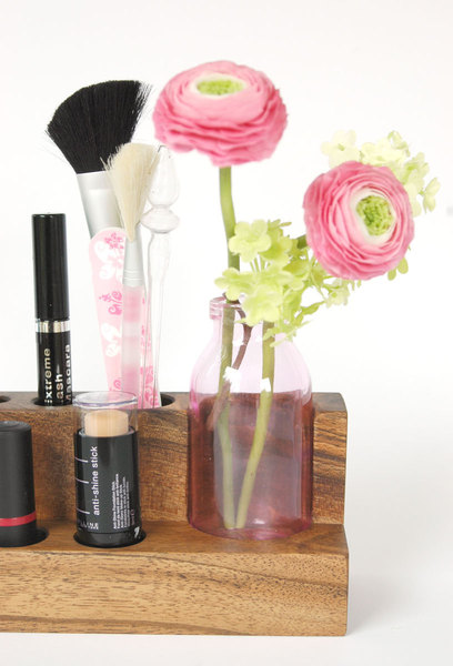 Kosmetikständer mit Blumenvase, Nuss, Aufbewahrung 3